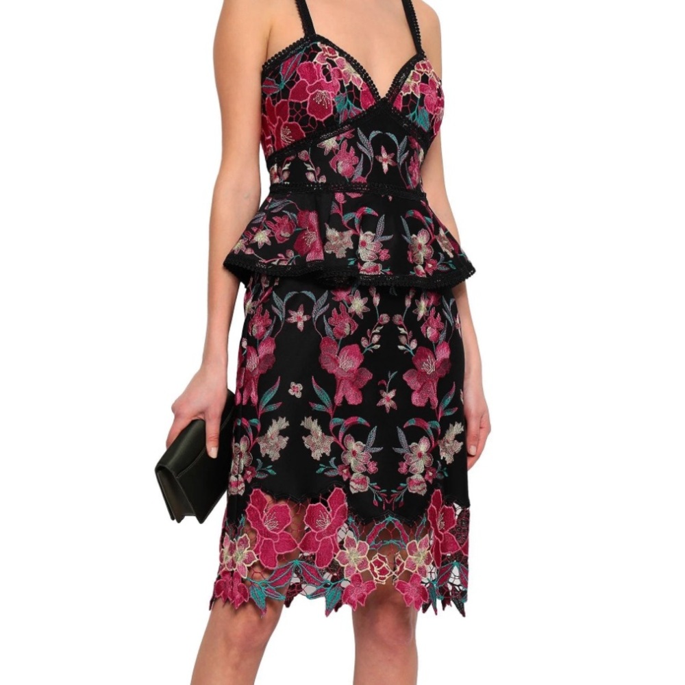 *SOLD* NWT Marchesa Notte Embroidered Ponte Peplum dress
